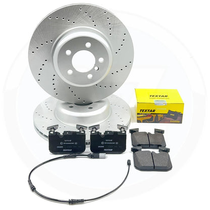 FOR BMW 330d 335d 335i 340i CROSS DRILLED FRONT BRAKE DISCS TEXTAR PADS 370mm