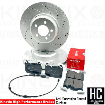 FOR BMW 330d 335d 335i 340i CROSS DRILLED FRONT BRAKE DISCS MINTEX PADS 370mm