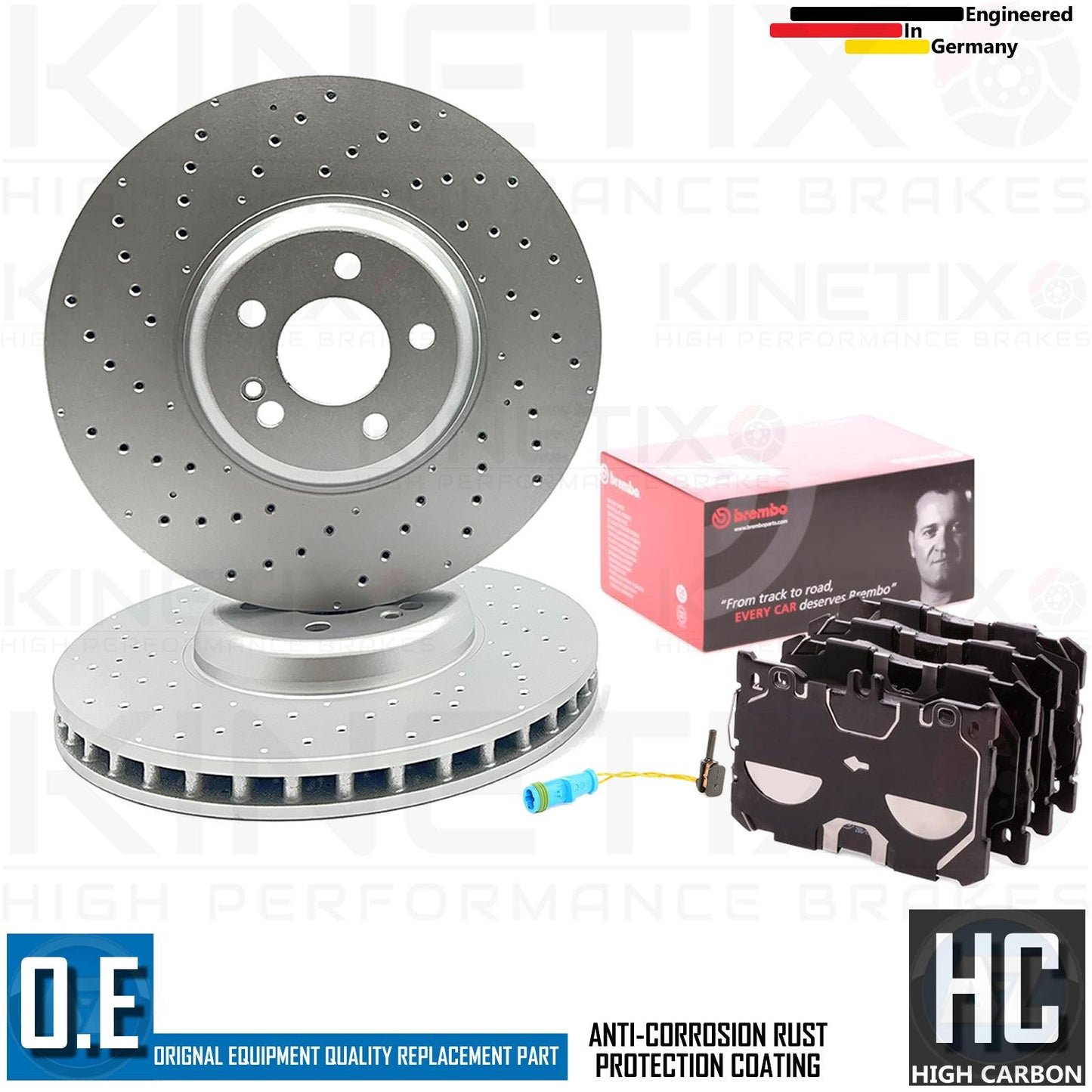 FOR MERCEDES GLC400d 19-22 DRILLED FRONT BRAKE DISCS BREMBO PADS SENSOR 360mm