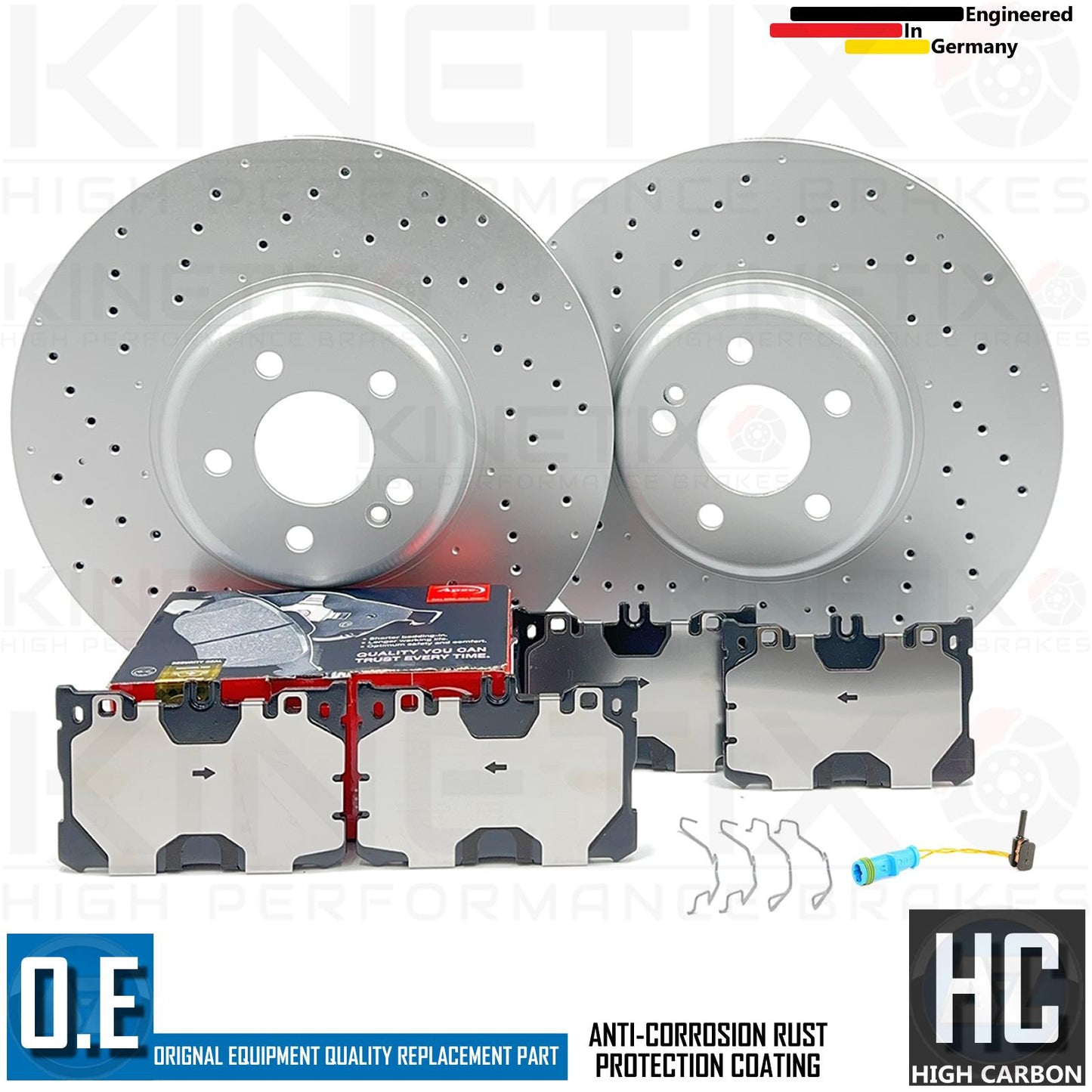 FOR MERCEDES E450 EQ Boost DRILLED FRONT BRAKE DISCS APEC PADS WEAR SENSOR 360mm