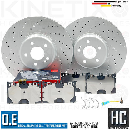 FOR MERCEDES E450 EQ Boost DRILLED FRONT BRAKE DISCS APEC PADS WEAR SENSOR 360mm