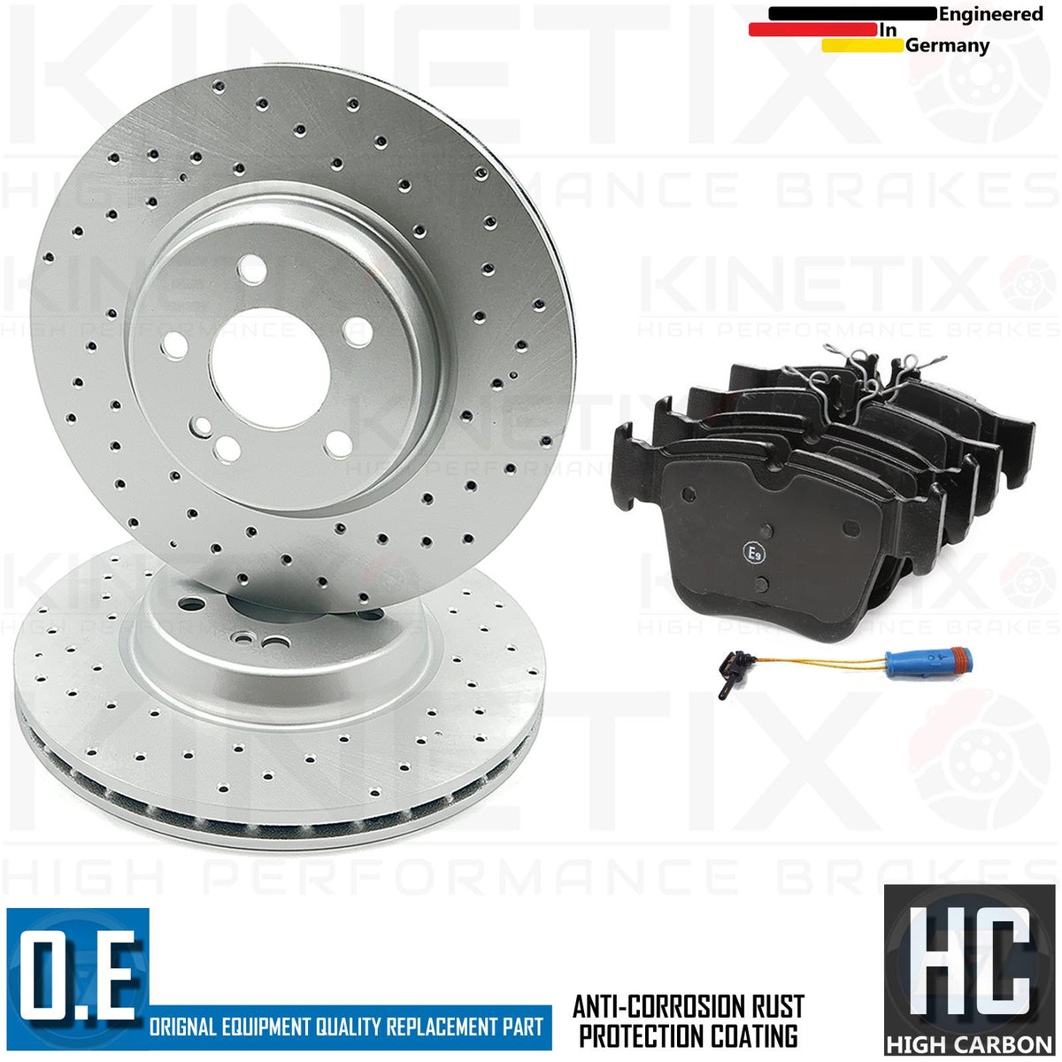 FOR MERCEDES C400 AMG SPORT REAR DRILLED BRAKE DISCS PADS SENSOR WIRE 320mm