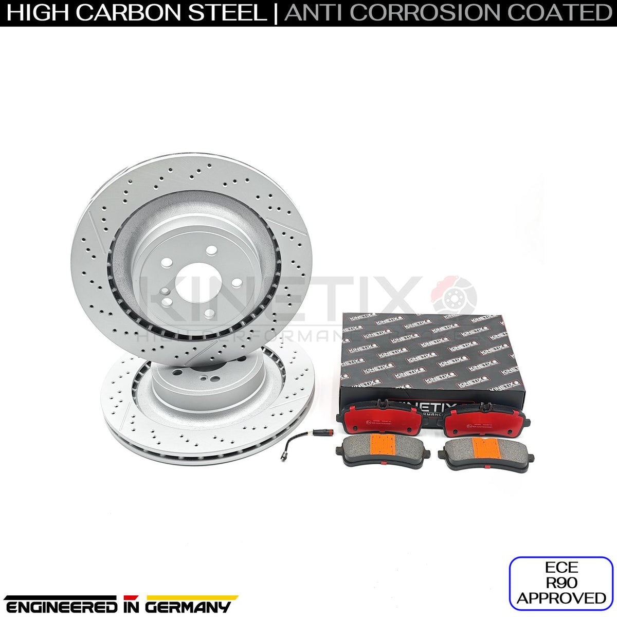 FOR MERCEDES AMG GT R 2016- DRILLED GROOVED REAR BRAKE DISCS PADS & SENSOR 360mm