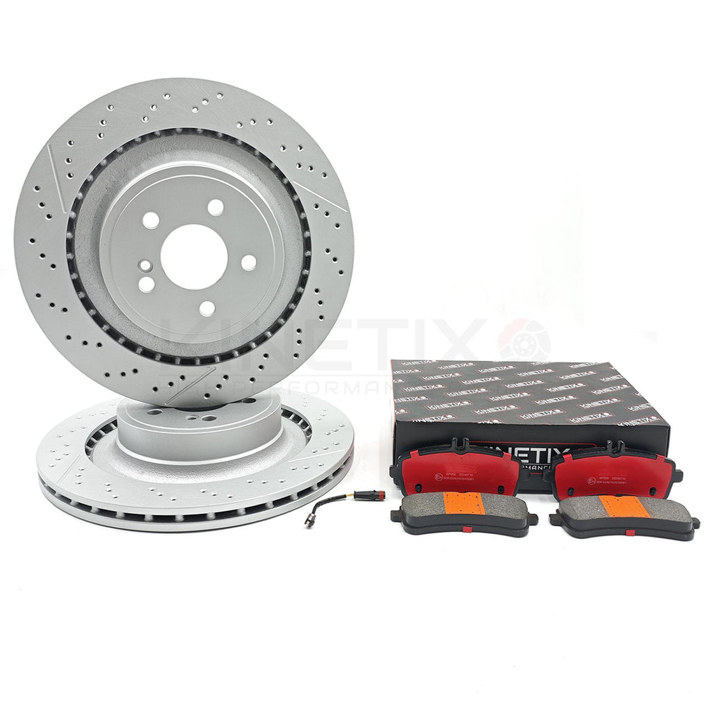 FOR MERCEDES AMG GT 43 2018- DRILLED GROOVED REAR BRAKE DISCS PADS SENSOR 360mm