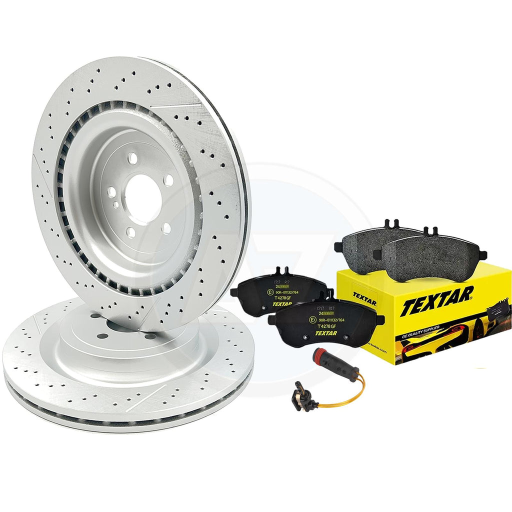 FOR MERCEDES C63 C63S E63 E63S AMG REAR BRAKE DISCS TEXTAR PADS SENSOR 360mm