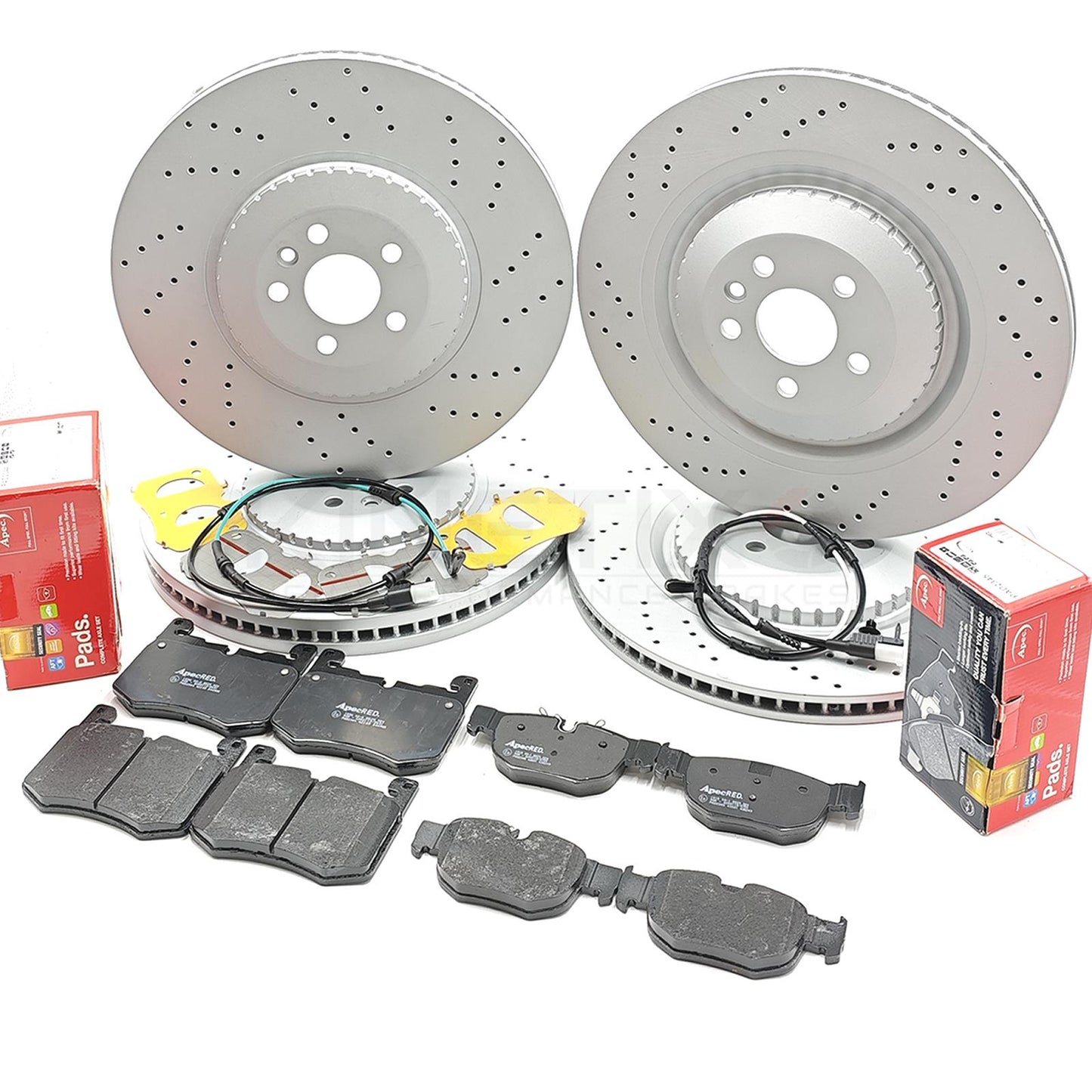FOR JAGUAR F-PACE SVR P575 V8 (2018-) DRILLED FRONT REAR BRAKE DISCS PADS WIRES