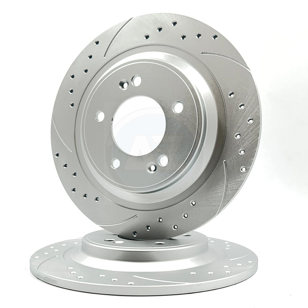 FOR HYUNDAI TUCSON KIA SPORTAGE 1.6 DRILLED GROOVED REAR BRAKE DISCS PAIR 300mm