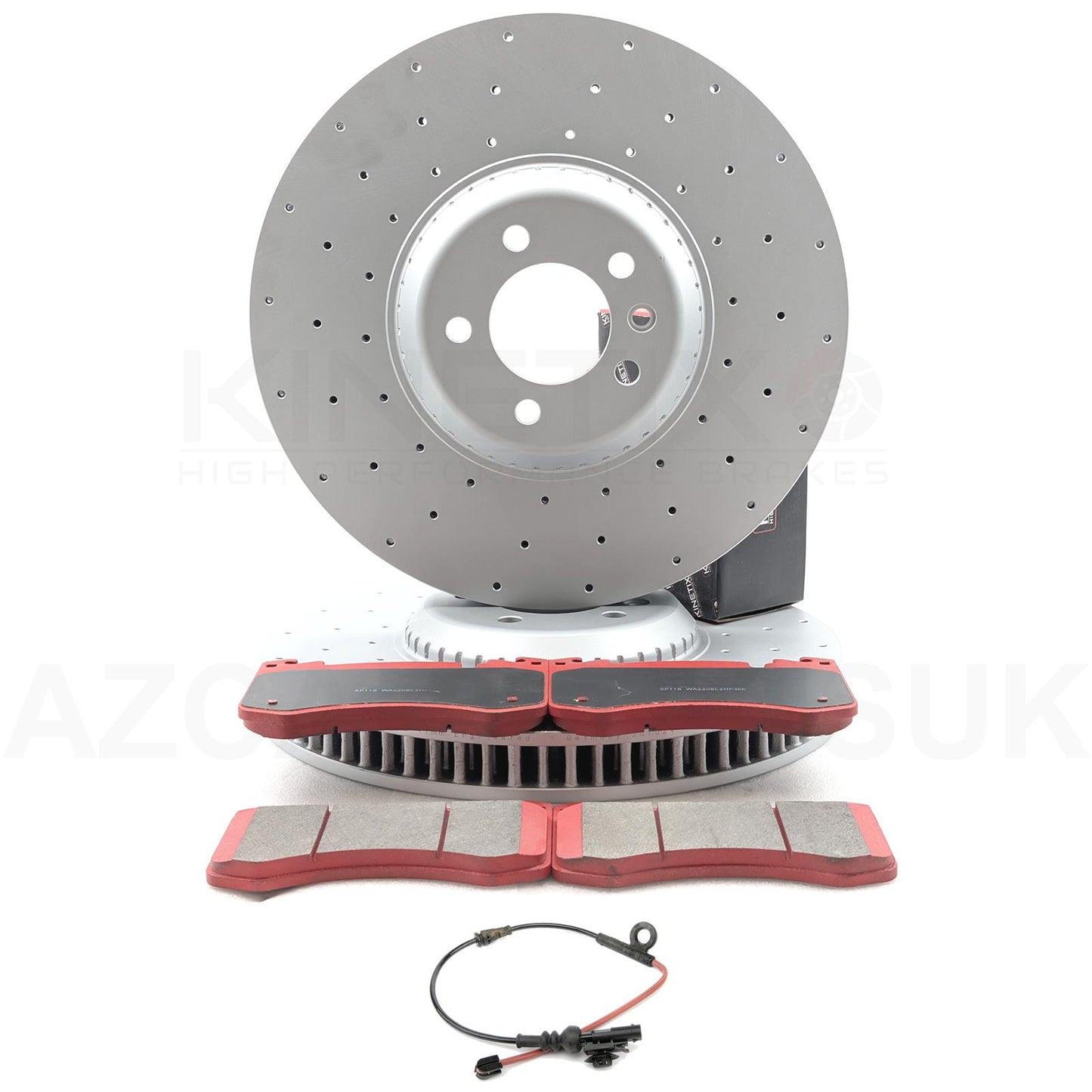 FITS RANGE ROVER SPORT L460 L461 CROSS DRILLED FRONT BRAKE DISCS CERAMIC RACING PADS & WEAR WIRE SENSOR LEAD 380mm LR153518 / LR157388