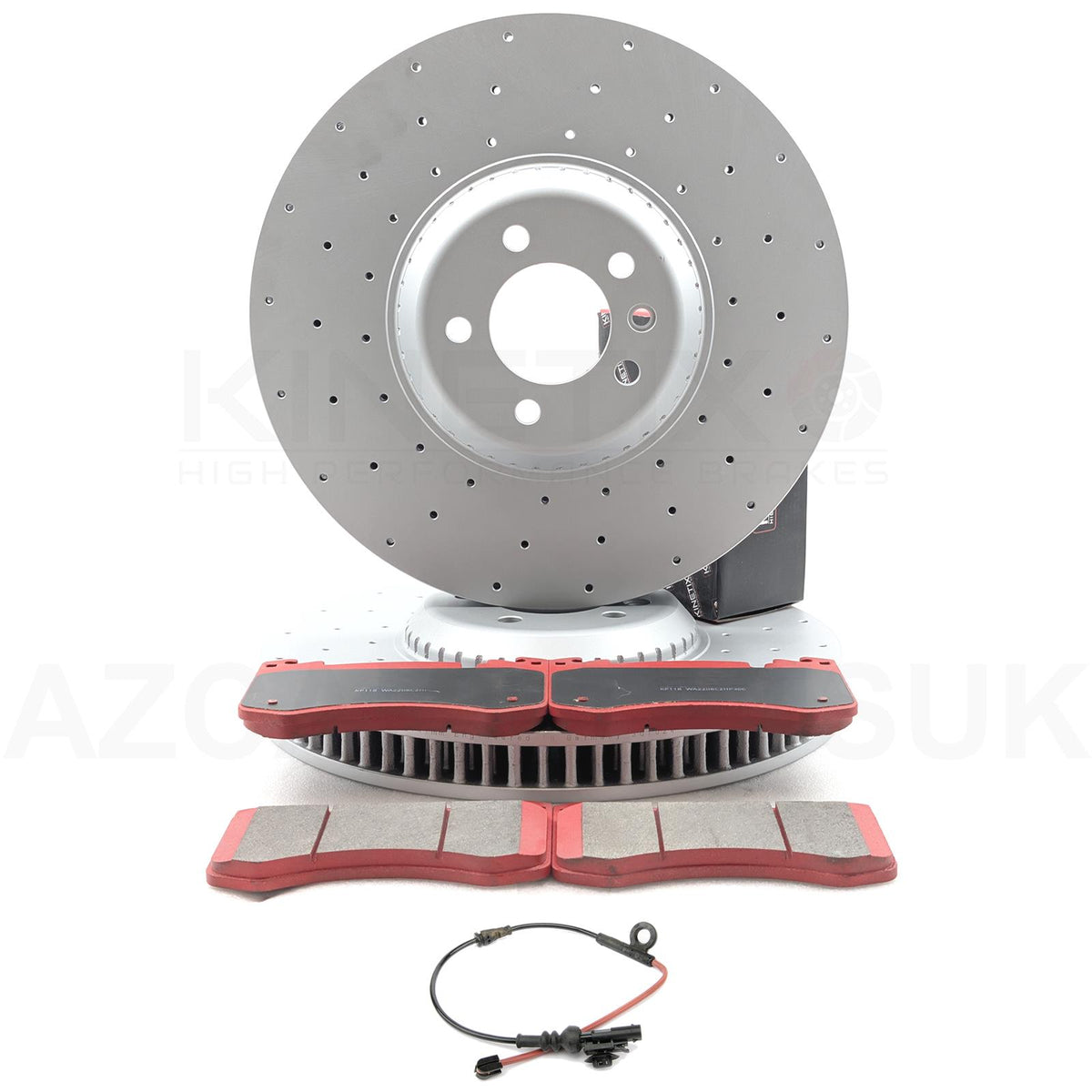 FOR RANGE ROVER D350 21- CROSS DRILLED FRONT BRAKE DISCS CERAMIC RACING PADS & WEAR WIRE SENSOR LEAD 380mm LR153518 / LR157388