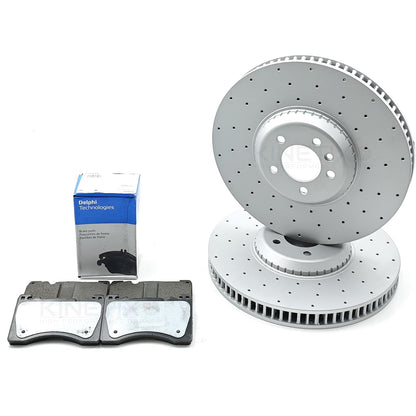 FOR RANGE ROVER AUTOBIOGRAPHY P550e DRILLED FRONT BRAKE DISCS DELPHI PADS 19"