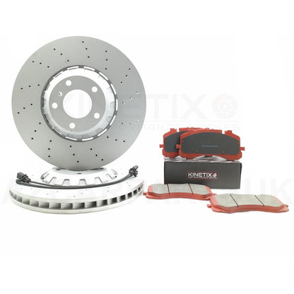 FOR BENTLEY BENTAYGA 3.0 Hybrid 4.0 4.0 D 6.0 CROSS DRILLED FRONT BRAKE DISCS PADS & WEAR WIRE SENSORS 400mm X 38mm 4M0615301AJ 4M0615301AR 4M0698151AK 4M0698151AE