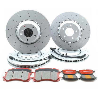 FOR BENTLEY BENTAYGA 3.0 Hybrid 4.0 4.0 D 6.0 (2015-) CROSS DRILLED FRONT REAR BRAKE DISCS PADS & WEAR WIRE SENSORS 400mm 380mm