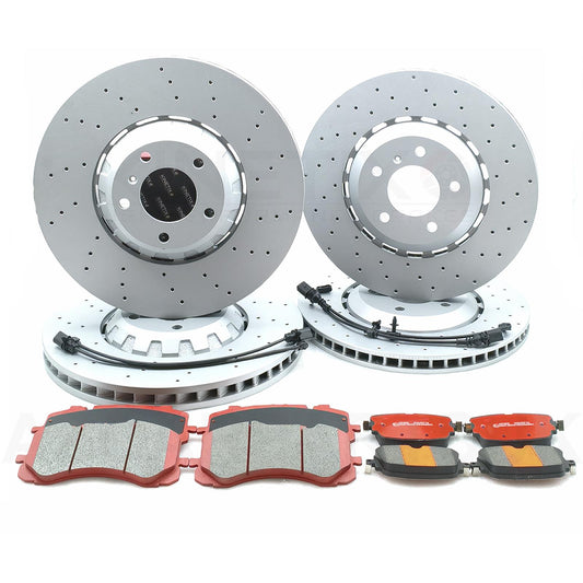 FOR BENTLEY BENTAYGA 3.0 Hybrid 4.0 4.0 D 6.0 (2015-) CROSS DRILLED FRONT REAR BRAKE DISCS PADS & WEAR WIRE SENSORS 400mm 380mm