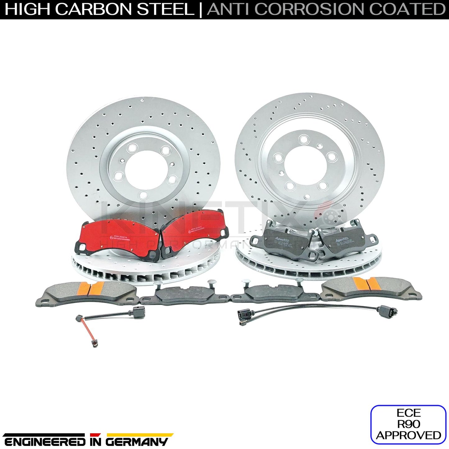 FOR AUDI E-TRON GT RS FRONT REAR BRAKE DISCS PADS WEAR WIRE SENSORS 360mm 358mm