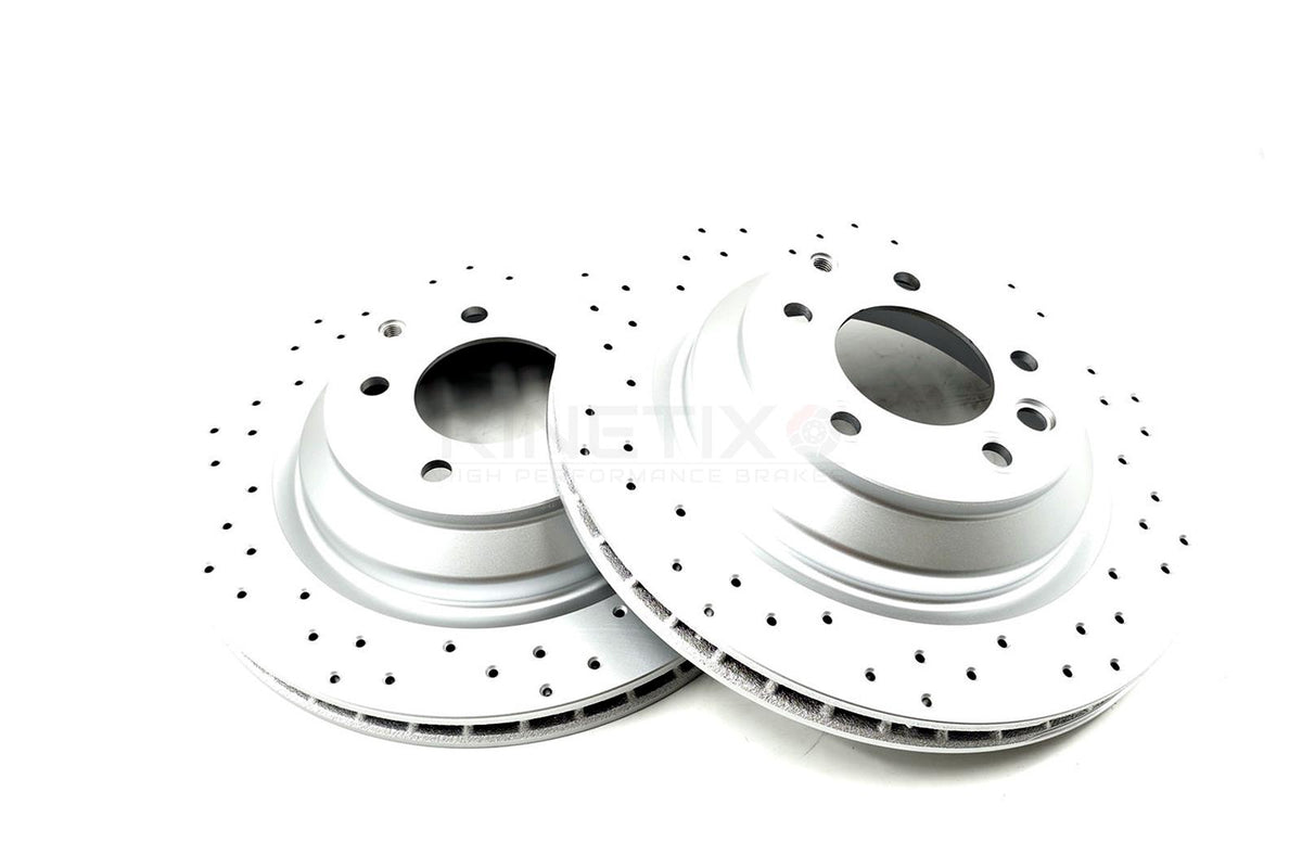 FOR VW TOUAREG R50 TDI DRILLED FRONT REAR BRAKE DISCS PADS SENSORS 368mm 358mm