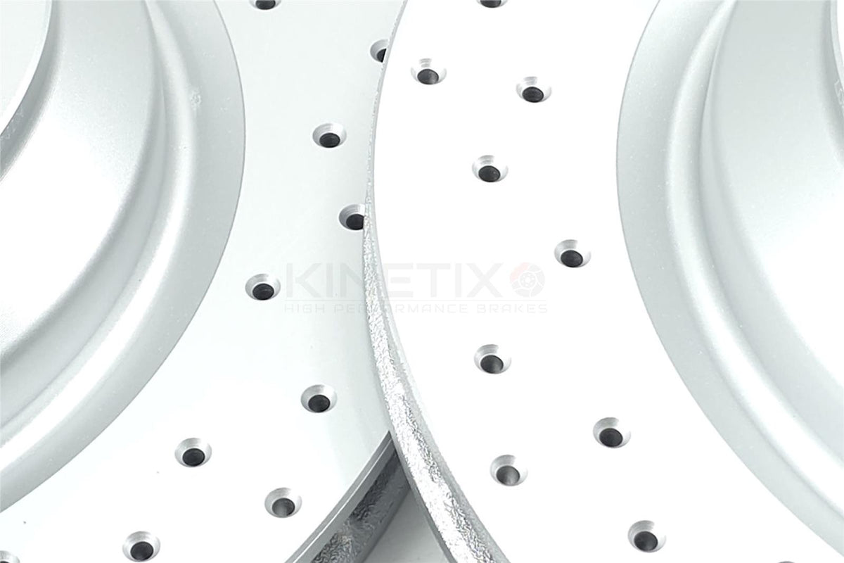 FOR AUDI Q7 6.0 TDI 08-14 DRILLED REAR BRAKE DISCS PADS SENSORS 358mm