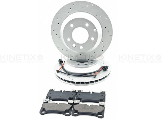 FOR AUDI Q7 4.2 TDI 07-15 DRILLED REAR BRAKE DISCS PADS SENSORS 358mm
