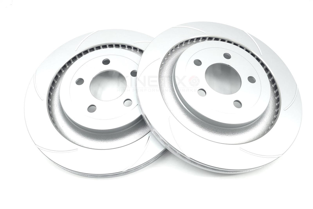 FOR FORD MUSTANG 2.3 ECOBOOST 5.0 V8 GROOVED REAR BRAKE DISCS TEXTAR PADS 330mm