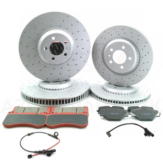 FITS RANGE ROVER SPORT L460 L461 CROSS DRILLED FRONT REAR BRAKE DISCS PADS 400mm 370mm + WEAR WIRE SENSOR LEADS LR153507 / LR153550