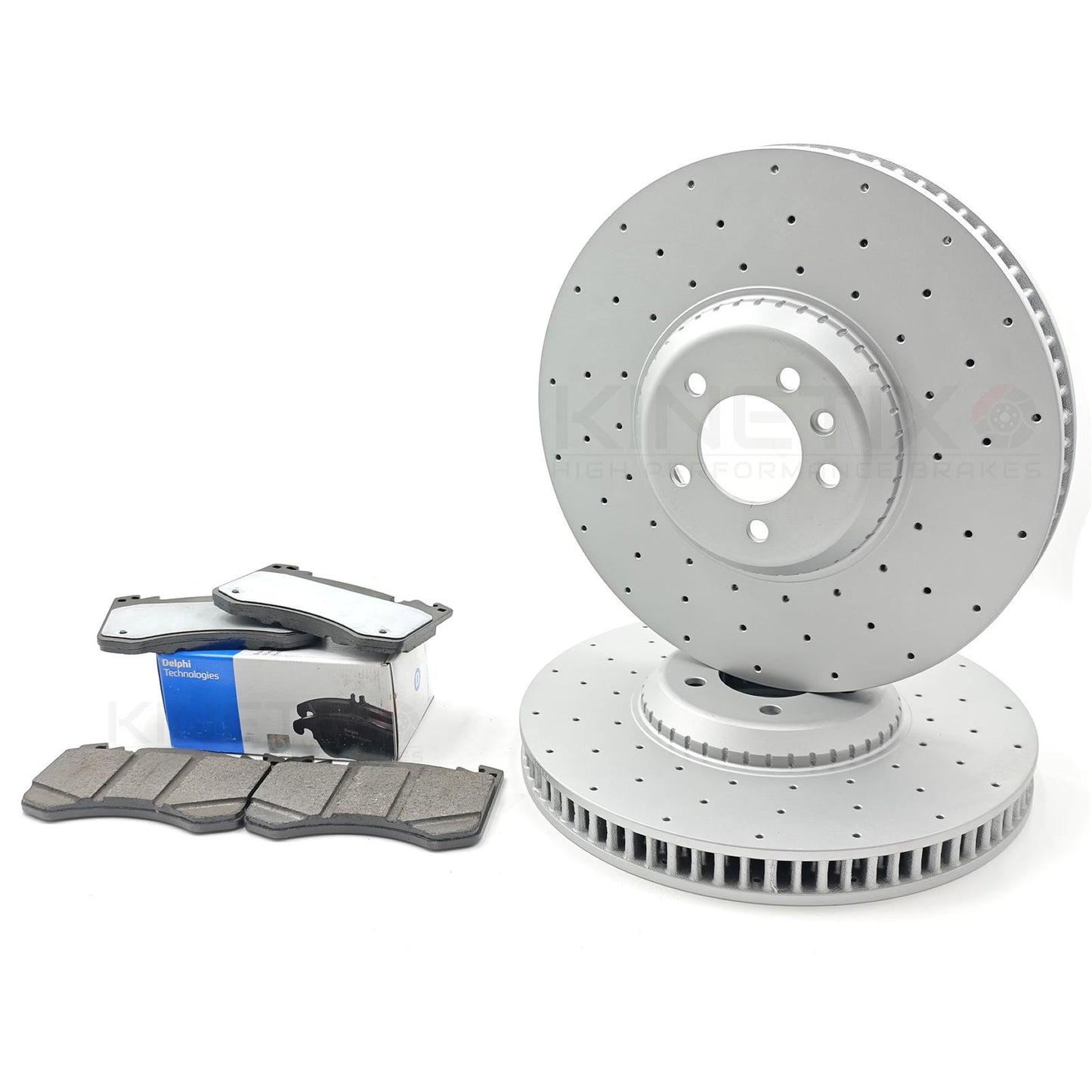 FOR RANGE ROVER SV P530 CROSS DRILLED FRONT BRAKE DISCS DELPHI PADS 20"