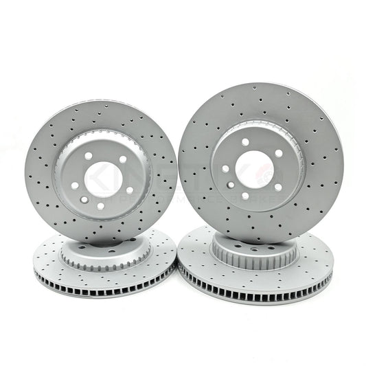 FOR LAND ROVER DEFENDER D200 SD4 DRILLED FRONT REAR BRAKE DISCS 349mm 325mm