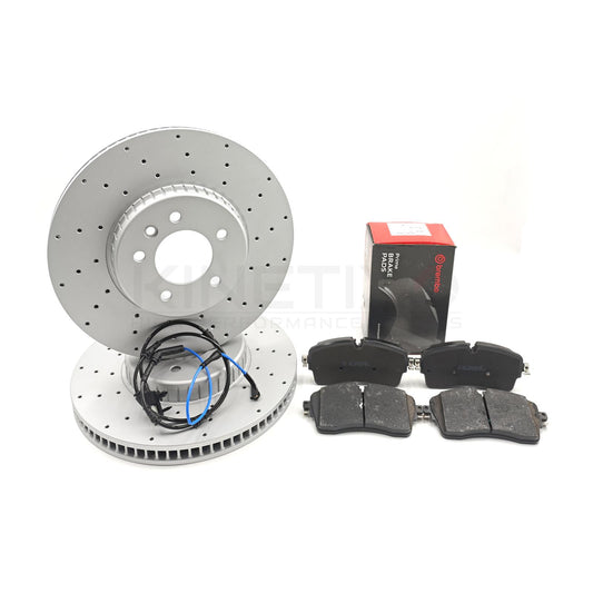 FOR LAND ROVER DEFENDER D250 DRILLED FRONT BRAKE DISCS BREMBO PADS SENSOR 349mm