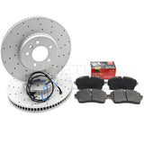 FOR LAND ROVER DEFENDER P300 DRILLED FRONT BRAKE DISCS PADS WEAR SENSOR 349mm