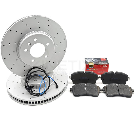 FOR LAND ROVER DEFENDER P400 DRILLED FRONT BRAKE DISCS PADS WEAR SENSOR 349mm