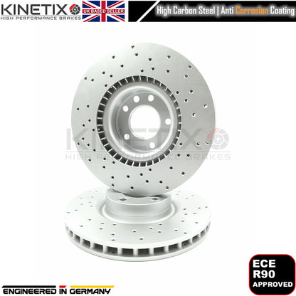 FOR VW TOUAREG R50 TDI DRILLED FRONT REAR BRAKE DISCS PADS SENSORS 368mm 358mm