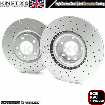FOR VW TOUAREG R50 TDI DRILLED FRONT REAR BRAKE DISCS PADS SENSORS 368mm 358mm