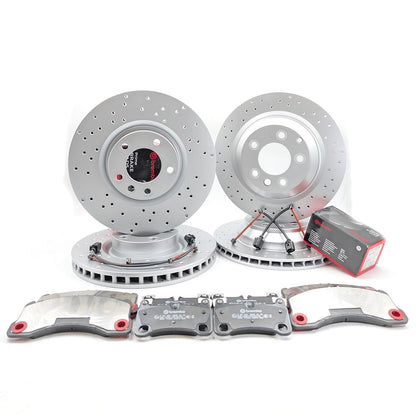 FOR VW TOUAREG R50 TDI DRILLED FRONT REAR BRAKE DISCS BREMBO PADS 368mm 358mm