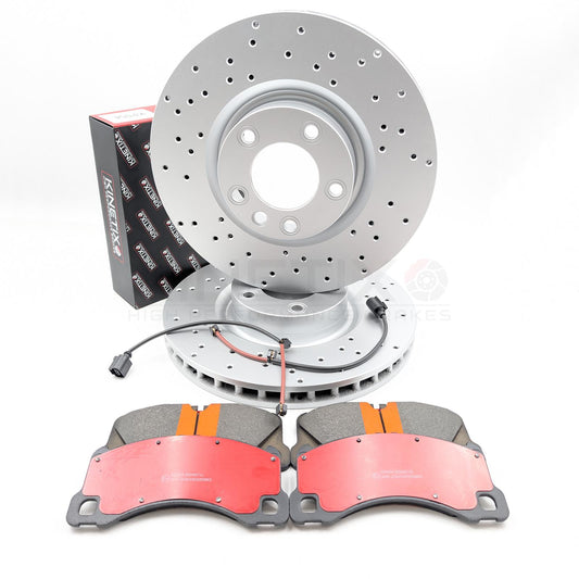 FOR VW TOUAREG 5.0 R50 TDI DRILLED FRONT BRAKE DISCS CERAMIC PADS SENSORS 368mm
