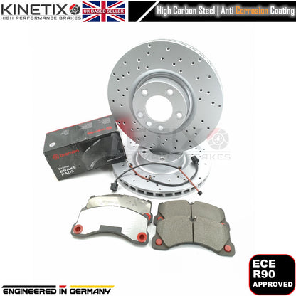 FOR VW TOUAREG 5.0 R50 TDI DRILLED FRONT BRAKE DISCS BREMBO PADS SENSORS 368mm