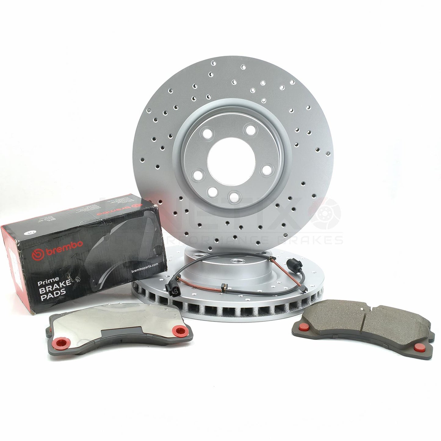 FOR VW TOUAREG 5.0 R50 TDI DRILLED FRONT BRAKE DISCS BREMBO PADS SENSORS 368mm