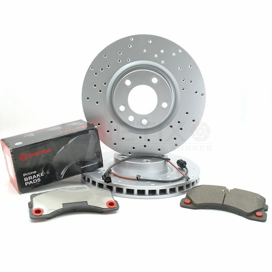 FOR VW TOUAREG 5.0 R50 TDI DRILLED FRONT BRAKE DISCS BREMBO PADS SENSORS 368mm