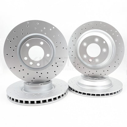 FOR VW TOUAREG R50 TDI DRILLED FRONT REAR BRAKE DISCS PADS SENSORS 368mm 358mm