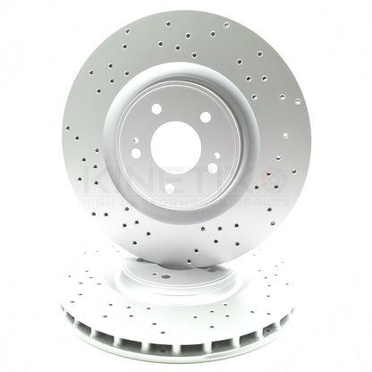FOR MITSUBISHI LANCER EVO X FQ360 DRILLED FRONT BRAKE DISCS PAIR 350mm X 32mm