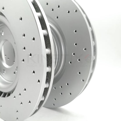 FITS MITSUBISHI LANCER EVO X FQ330 DRILLED FRONT BRAKE DISCS CERAMIC PADS 350mm