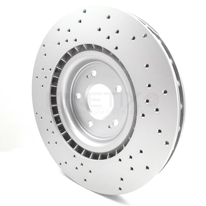 FOR MITSUBISHI LANCER EVO X FQ400 DRILLED FRONT BRAKE DISCS PAIR 350mm X 32mm