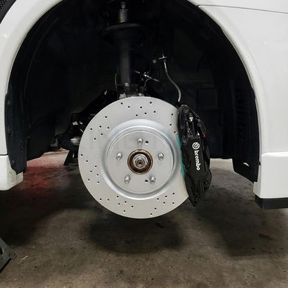 FOR MITSUBISHI LANCER EVO X FQ360 DRILLED FRONT BRAKE DISCS BREMBO PADS 350mm