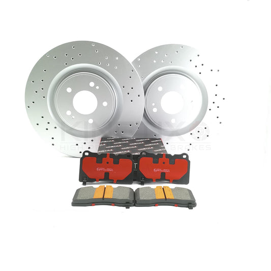 FITS MITSUBISHI LANCER EVO X FQ400 DRILLED FRONT BRAKE DISCS CERAMIC PADS 350mm
