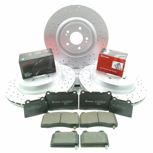 FOR MITSUBISHI LANCER EVO X 10 FRONT REAR DRILLED BRAKE DISCS BREMBO BRAKE PADS