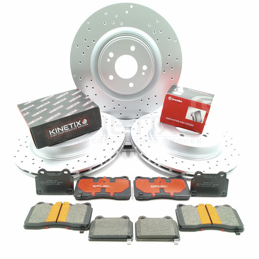 FITS MITSUBISHI LANCER EVO X FQ330 CROSS DRILLED FRONT REAR BRAKE DISCS PADS