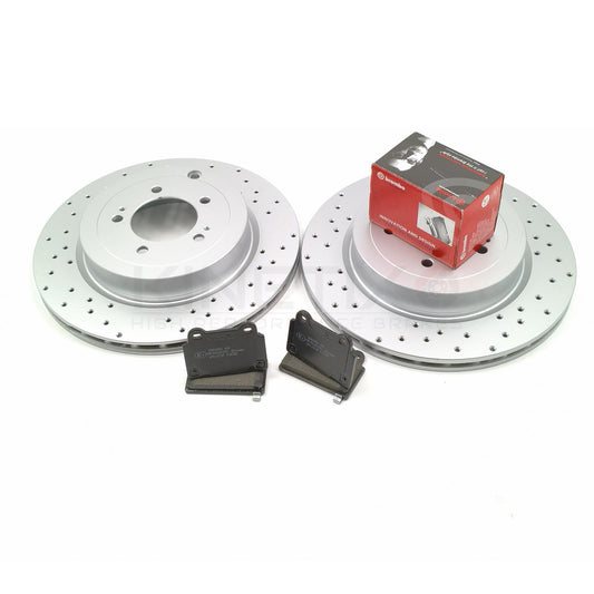 FOR MITSUBISHI LANCER EVO X FQ360 DRILLED REAR BRAKE DISCS BREMBO PADS 330mm