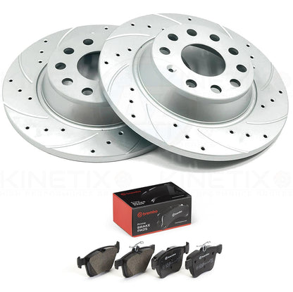 FOR SEAT LEON MK3 2.0 TDI 13-18 REAR DRILLED GROOVED DISCS BREMBO PADS 272mm