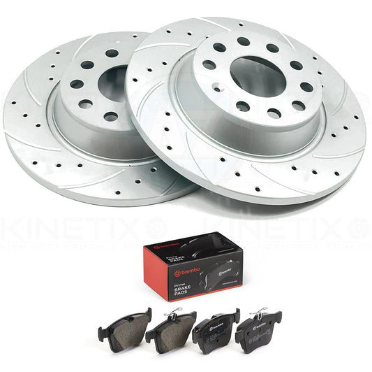 FOR SEAT LEON MK3 2.0 TDI 13-18 REAR DRILLED GROOVED DISCS BREMBO PADS 272mm