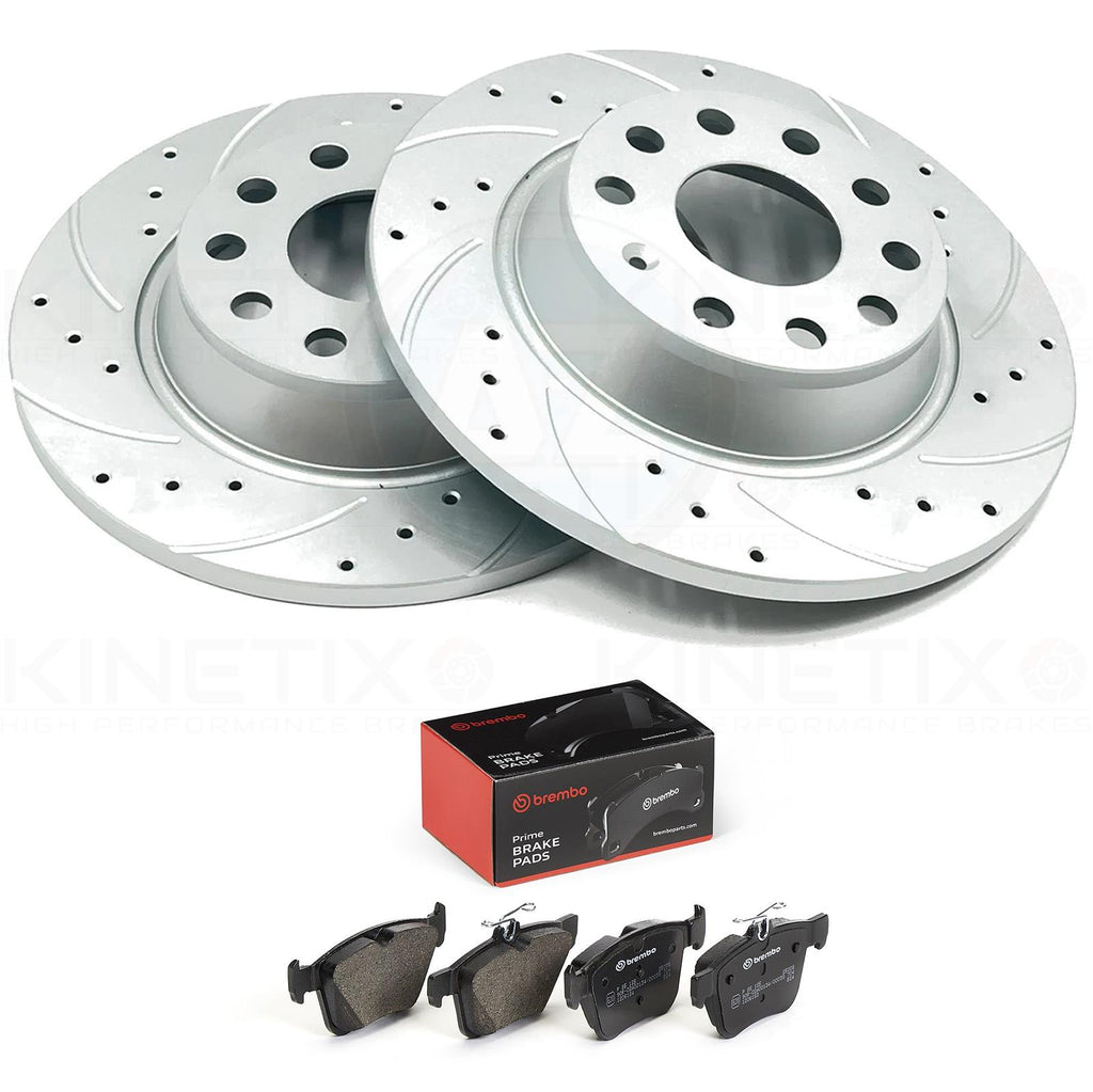 FOR VW TOURAN 1.4 TSI 15-22 REAR DRILLED GROOVED DISCS BREMBO PADS 272mm x 10mm