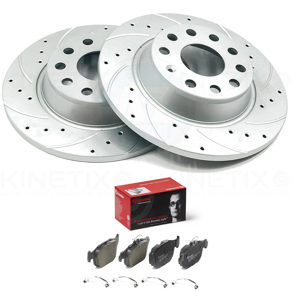 FOR AUDI CUPRA SEAT SKODA DRILLED GROOVE REAR BRAKE DISCS BREMBO PADS 272mm