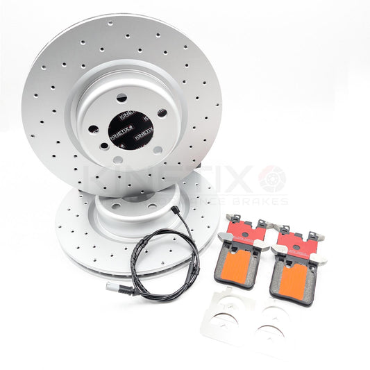 FOR BMW 340i F34 GT M SPORT CROSS DRILLED REAR BRAKE DISCS PADS SENSOR 345mm