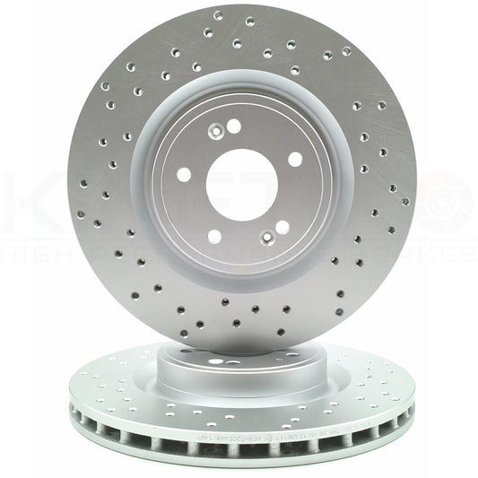 FOR KIA STINGER 3.3 GDI 17- FRONT PERFORMANCE CROSS DRILLED BRAKE DISCS 350mm
